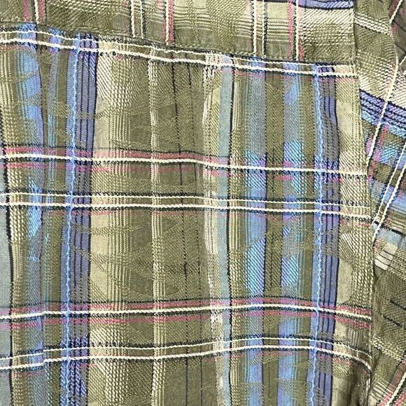 MI Modern Images Green Plaid Silk Blend Short Sleeve Button Up Men’s Size Large - Picture 8 of 9